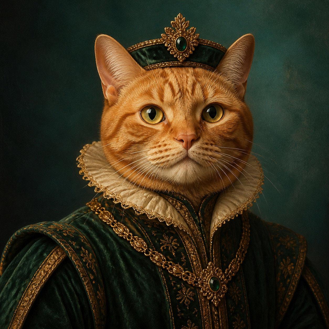 Orange cat in a Renaissance royal portrait